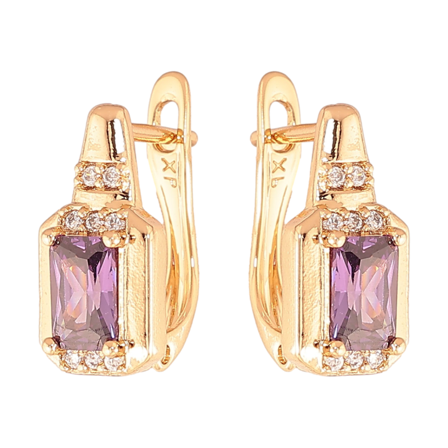 Сережки Xuping колір Позолота 18K англійський замок "Візерунок з бузковими кристалами" фото №1
