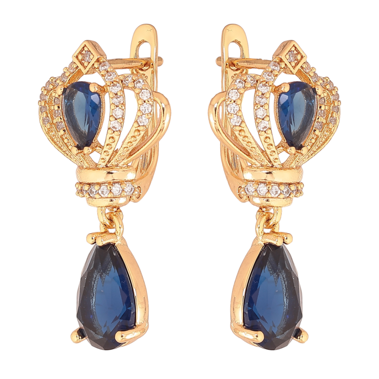 Сережки Xuping колір Позолота 18K англійський замок "Витончені підвіски з синіми кристалами" фото №6