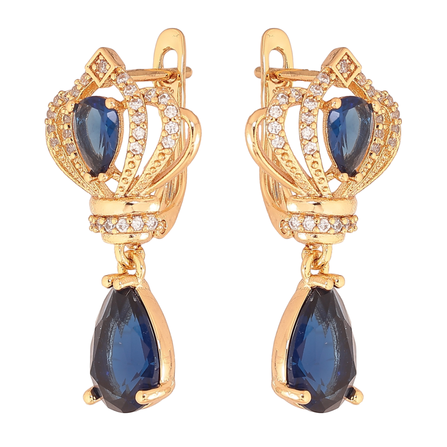 Сережки Xuping колір Позолота 18K англійський замок "Витончені підвіски з синіми кристалами" фото №1