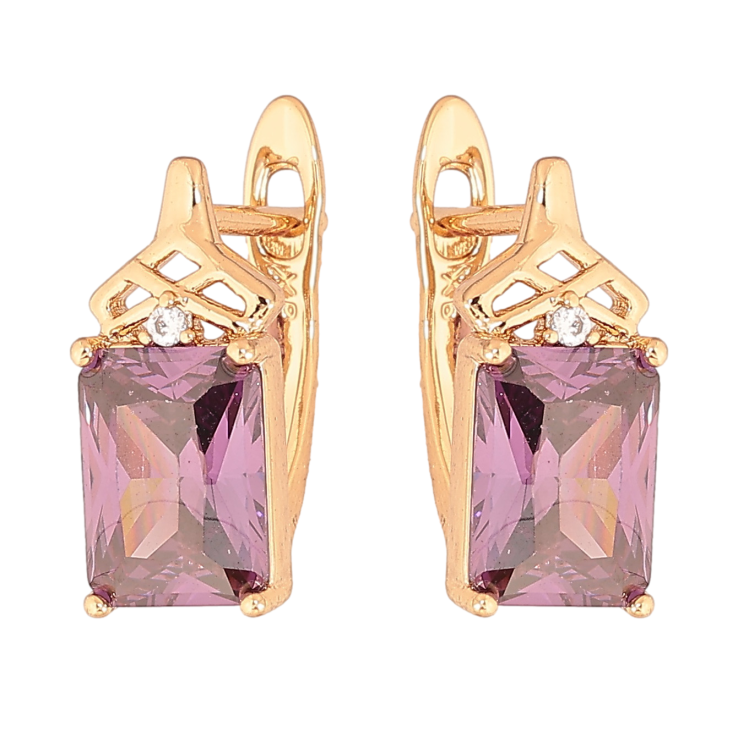 Серьги Xuping цвет Позолота 18K английский замок "Узор с сиреневыми кристаллами" фото №25