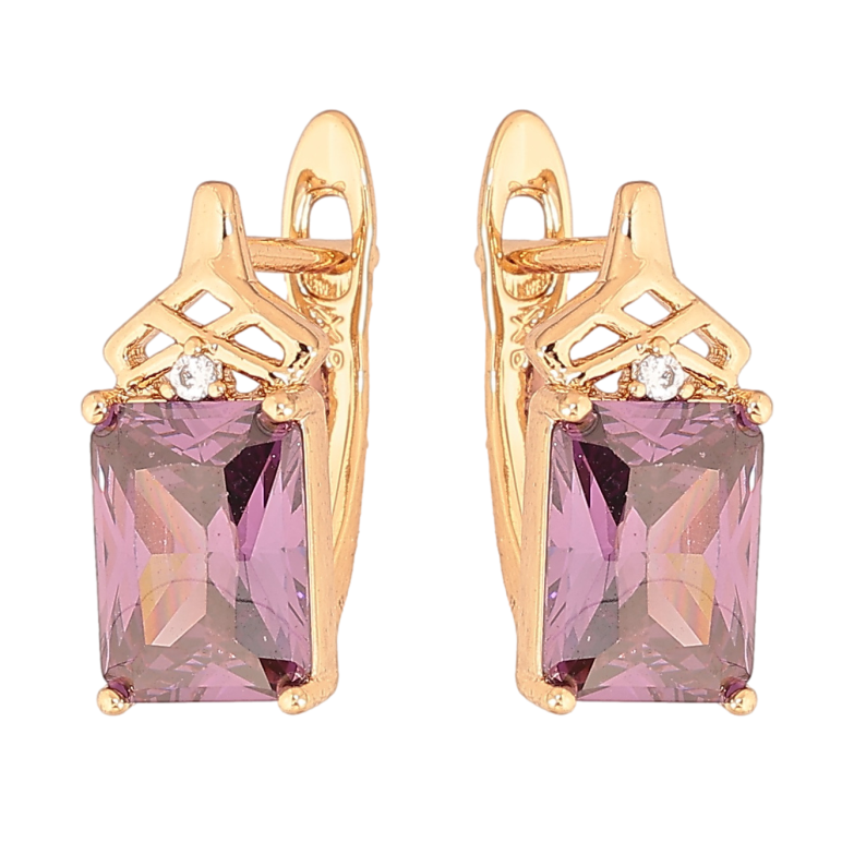 Сережки Xuping колір Позолота 18K англійський замок "Візерунок з бузковими кристалами" фото №8