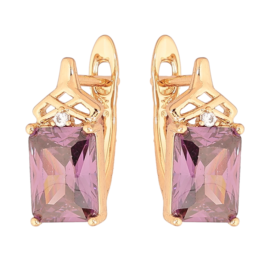 Серьги Xuping цвет Позолота 18K английский замок "Узор с сиреневыми кристаллами" фото №1