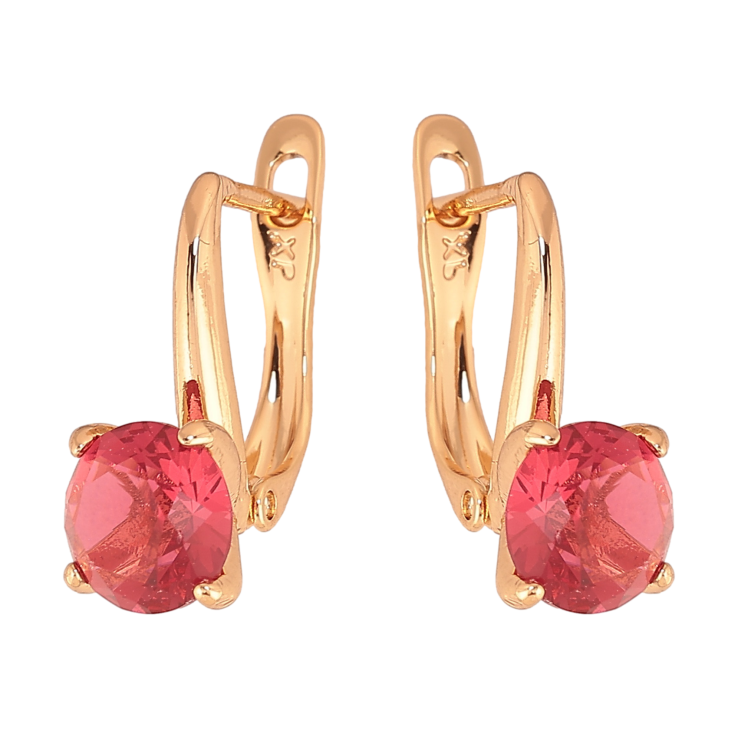 Сережки Xuping колір Позолота 18K англійський замок "Малинові кристали на дужках"  ø 7мм фото №9