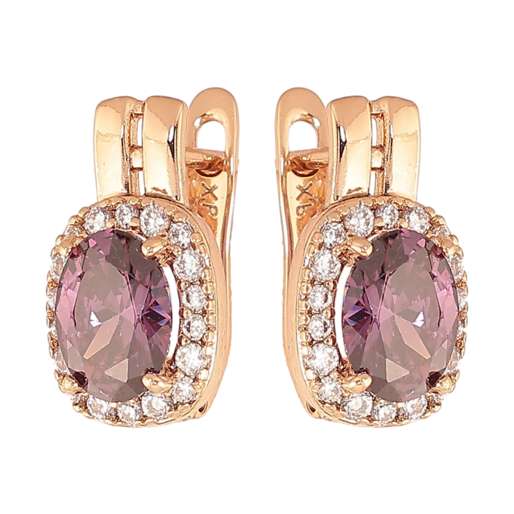 Серьги Xuping цвет Позолота 18K английский замок "Сиреневые кристаллы в обрамлении" фото №18