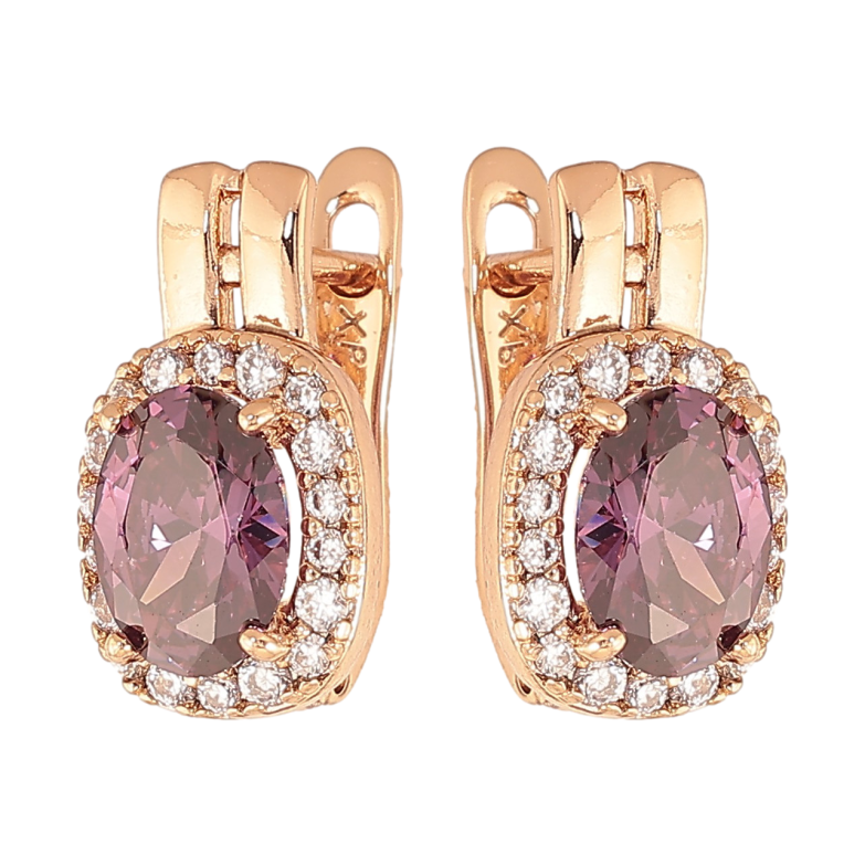 Сережки Xuping колір Позолота 18K англійський замок "Бузкові кристали в обрамленні" фото №1