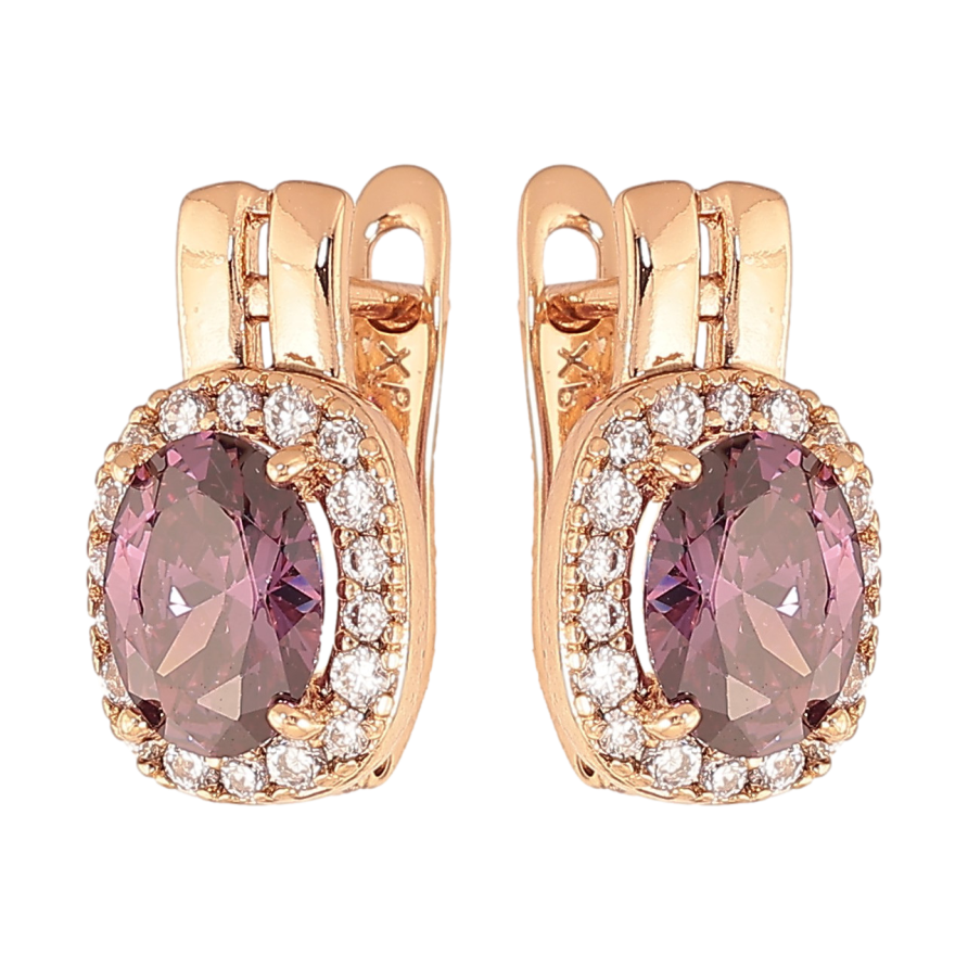 Сережки Xuping колір Позолота 18K англійський замок "Бузкові кристали в обрамленні" фото №1