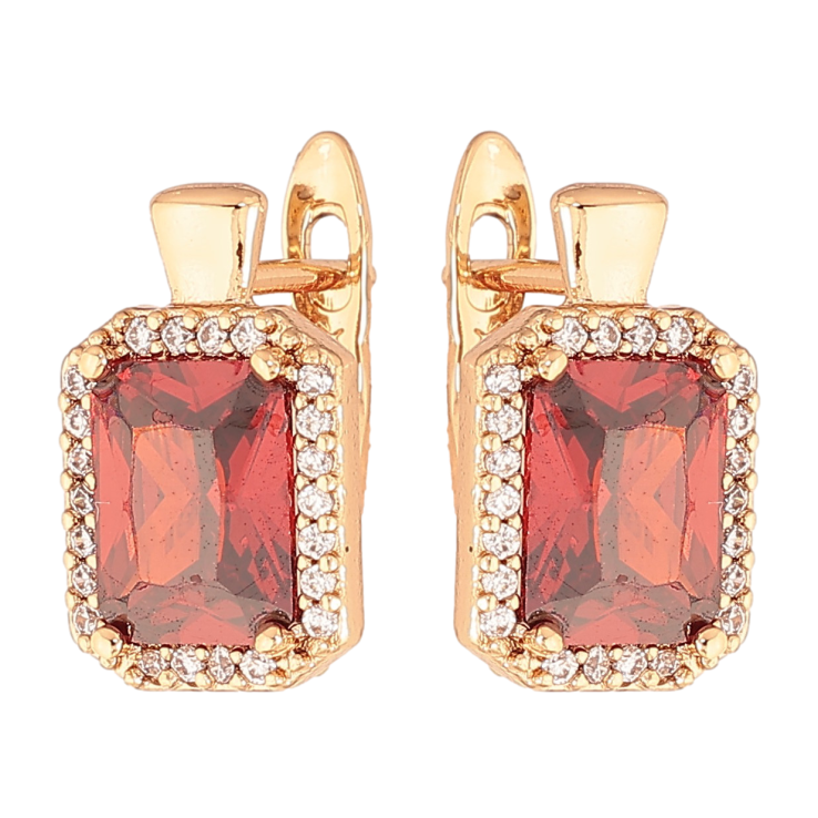 Серьги Xuping цвет Позолота 18K английский замок "Красные кристаллы в обрамлении" фото №4