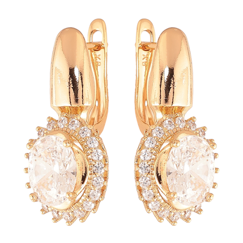 Серьги Xuping цвет Позолота 18K английский замок "Кристаллы в обрамлении" фото №1