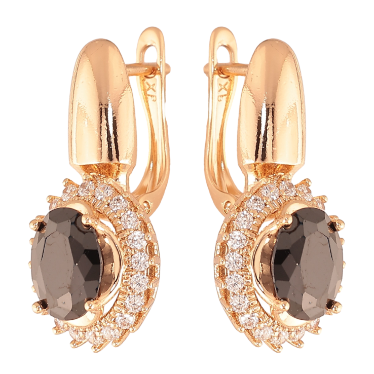 Серьги Xuping цвет Позолота 18K английский замок "Черные кристаллы в обрамлении" фото №9