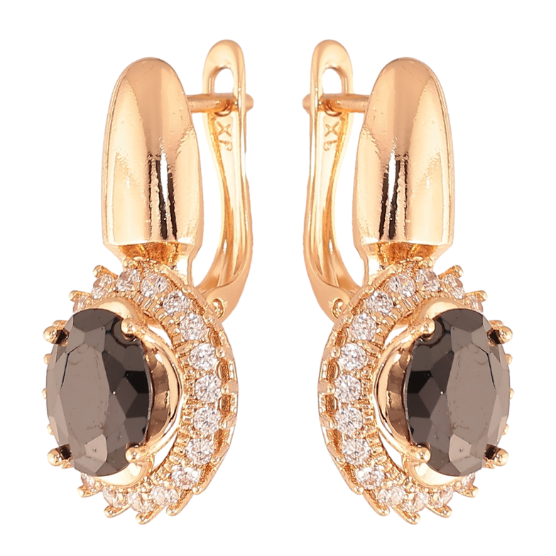 Серьги Xuping цвет Позолота 18K английский замок "Черные кристаллы в обрамлении" фото №1