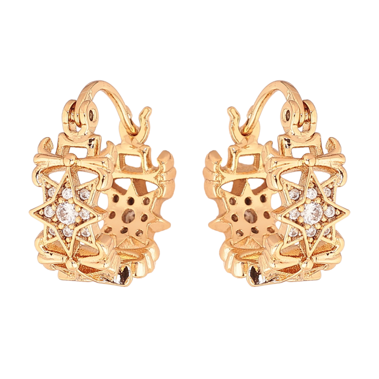 Сережки Xuping колір позолота 18K італійський замок декоративний візерунок з кристалами ø 1.5см фото №25 Сережки Xuping колір позолота 18K італійський замок декоративний візерунок з кристалами ø 1.5см фото №25