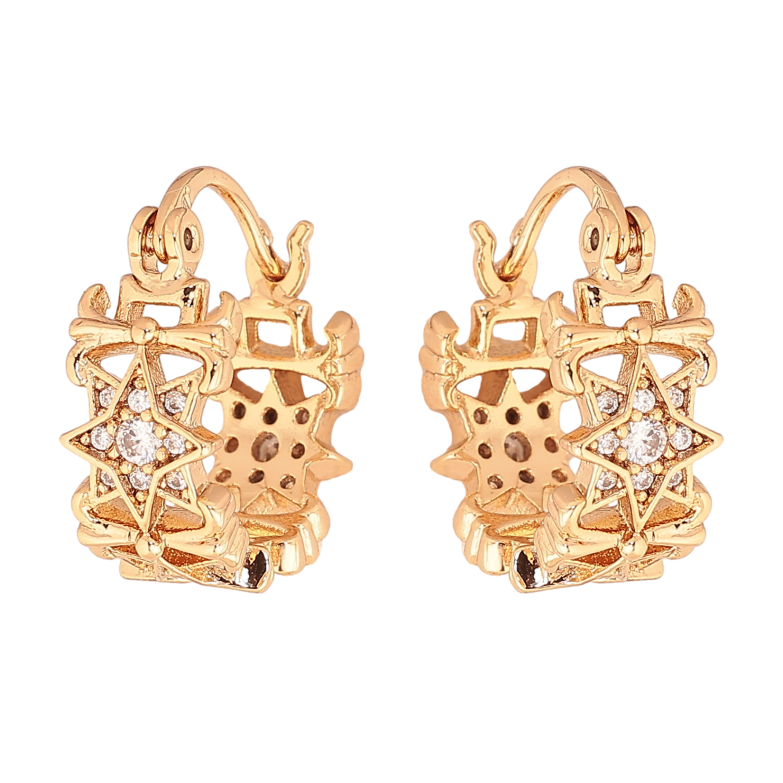 Серьги Xuping цвет позолота 18K итальянский замок декоративный узор с кристаллами ø 1.5см фото №1