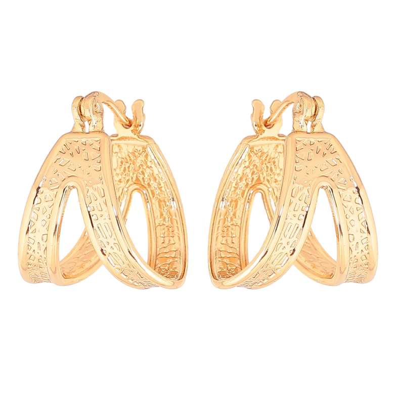 Серьги Xuping цвет позолота 18K итальянский замок декоративный узор фото №2 Серьги Xuping цвет позолота 18K итальянский замок декоративный узор фото №2