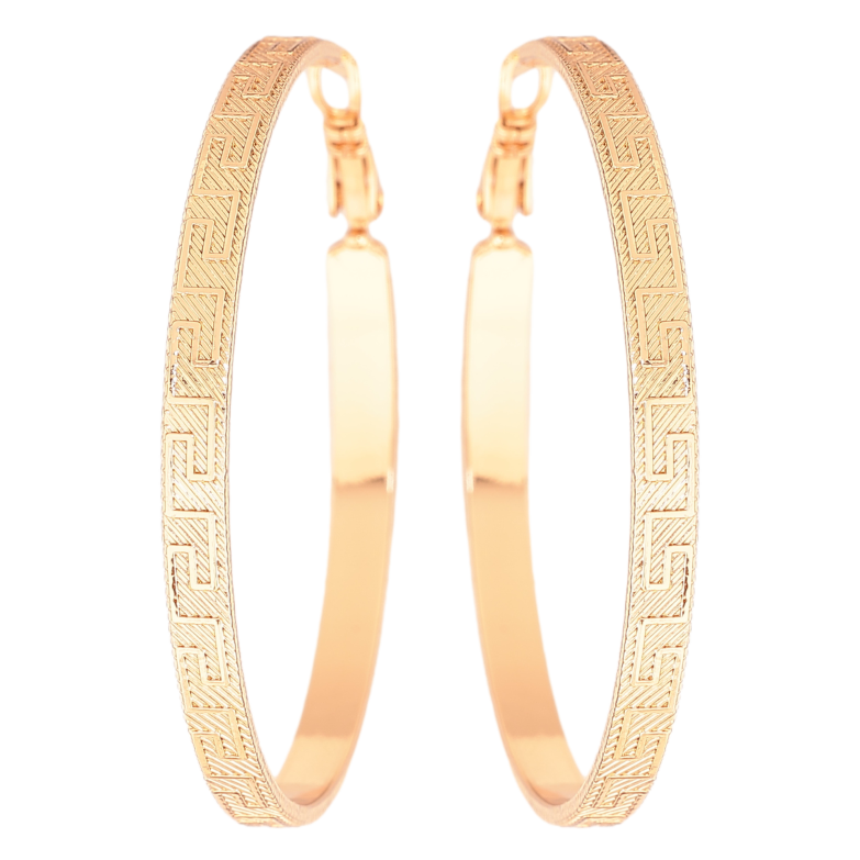 Сережки Xuping колір позолота 18K кільця (конго) грецький візерунок ø 5см фото №1