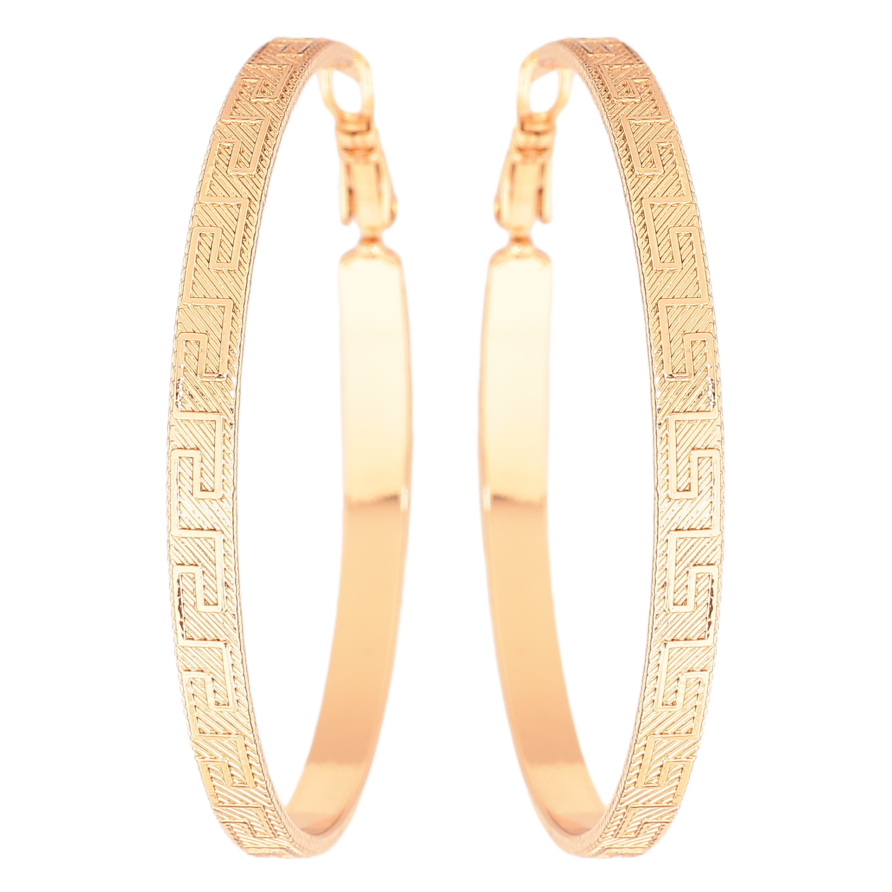 Сережки Xuping колір позолота 18K кільця (конго) грецький візерунок ø 5см фото №1