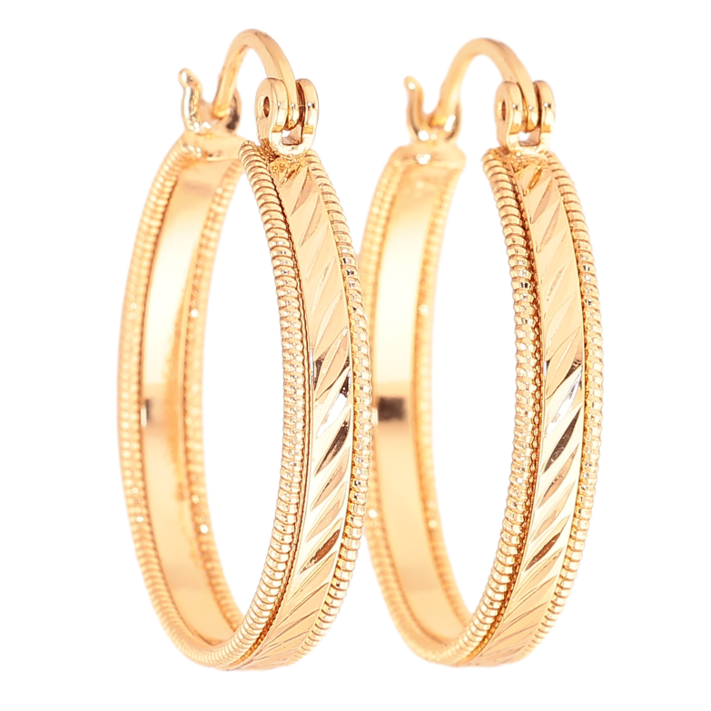 Сережки Xuping колір позолота 18K кільця (конго) декоративний візерунок ø 2.5см фото №1