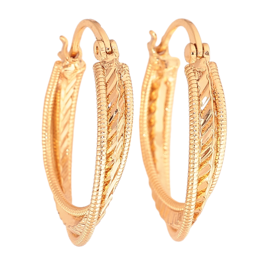 Сережки Xuping колір позолота 18K кільця (конго) декоративний візерунок ø 2см фото №1