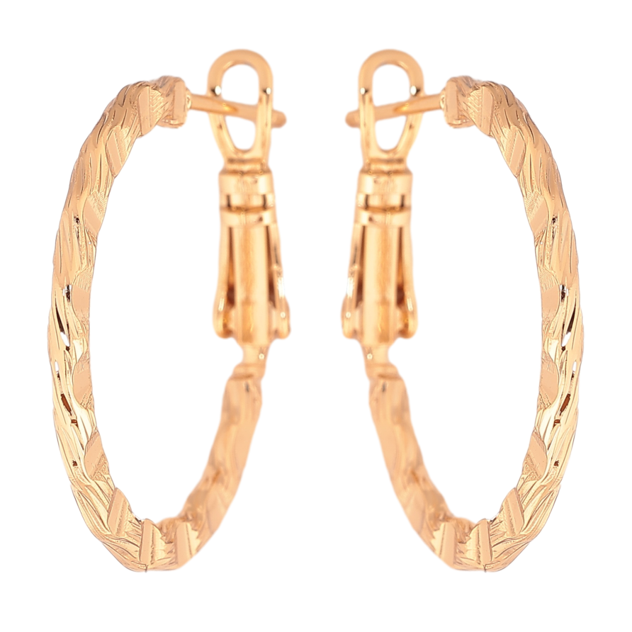 Сережки Xuping колір позолота 18K кільця (конго) декоративний візерунок ø 2.5см фото №1