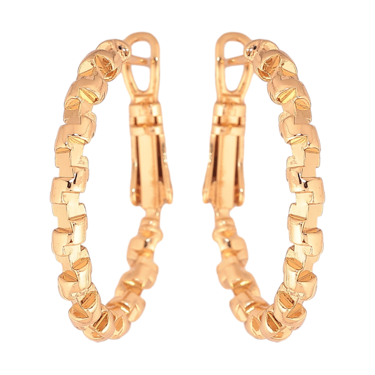 Сережки Xuping колір позолота 18K кільця (конго) декоративний візерунок ø 2.5см фото №3