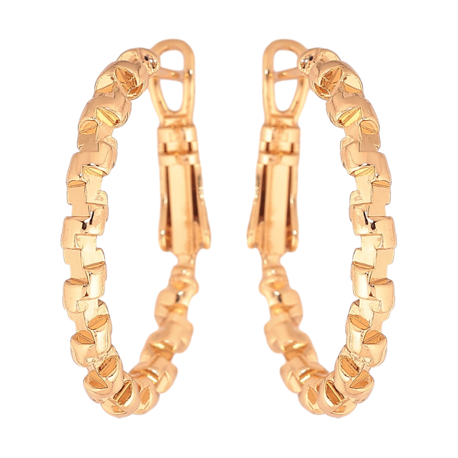 Сережки Xuping колір позолота 18K кільця (конго) декоративний візерунок ø 2.5см фото №1