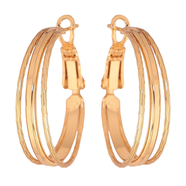 Сережки Xuping колір позолота 18K кільця (конго) декоративний візерунок ø 2.5см фото №2