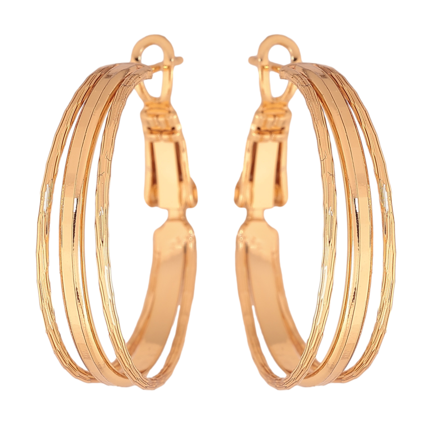 Сережки Xuping колір позолота 18K кільця (конго) декоративний візерунок ø 2.5см фото №1