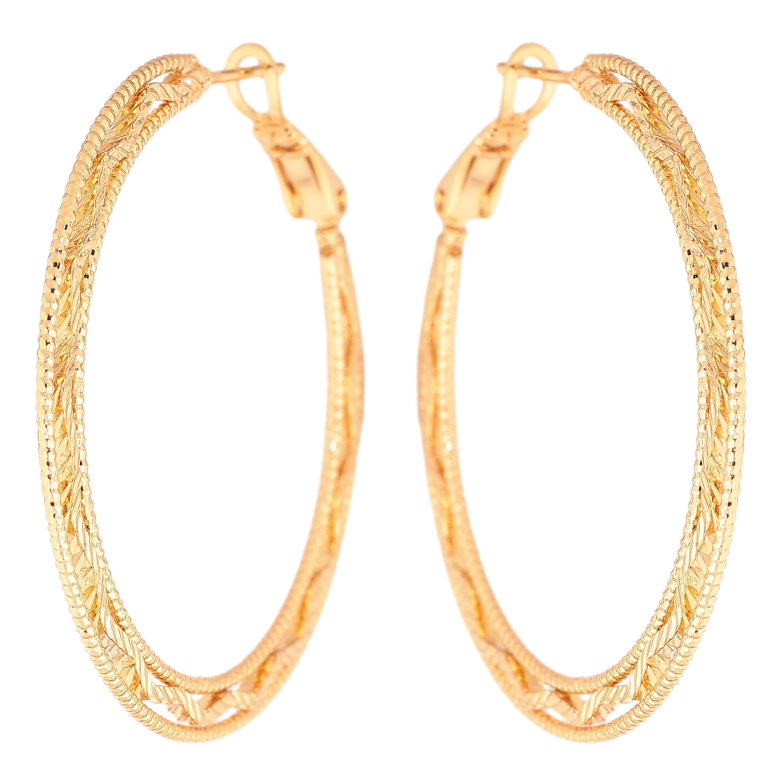 Сережки Xuping колір позолота 18K кільця (конго) декоративний візерунок ø 4см фото №1