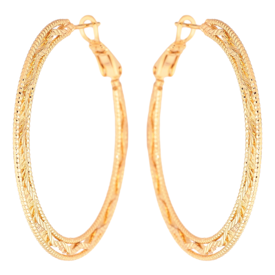 Сережки Xuping колір позолота 18K кільця (конго) декоративний візерунок ø 4см фото №1