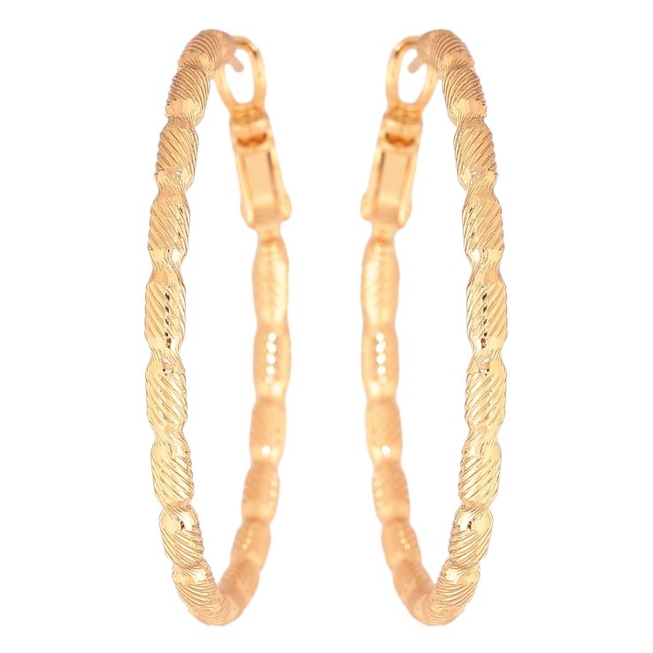 Сережки Xuping колір позолота 18K кільця (конго) декоративний візерунок ø 4см фото №8