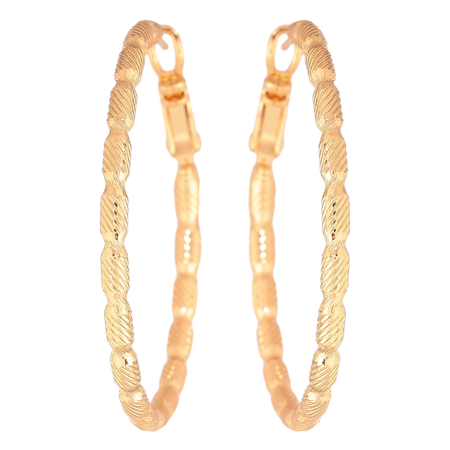 Сережки Xuping колір позолота 18K кільця (конго) декоративний візерунок ø 4см фото №1