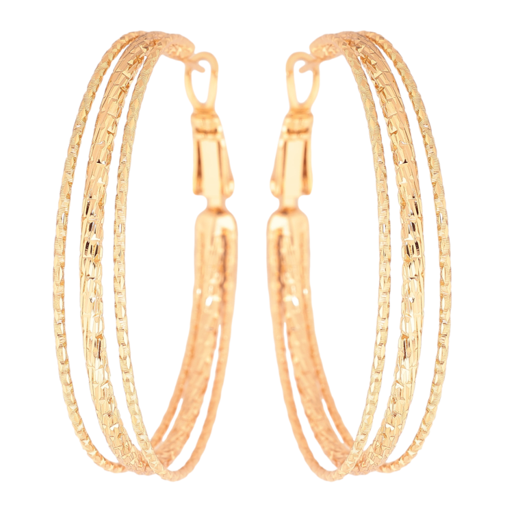 Сережки Xuping колір позолота 18K кільця (конго) декоративний візерунок ø 4см фото №5