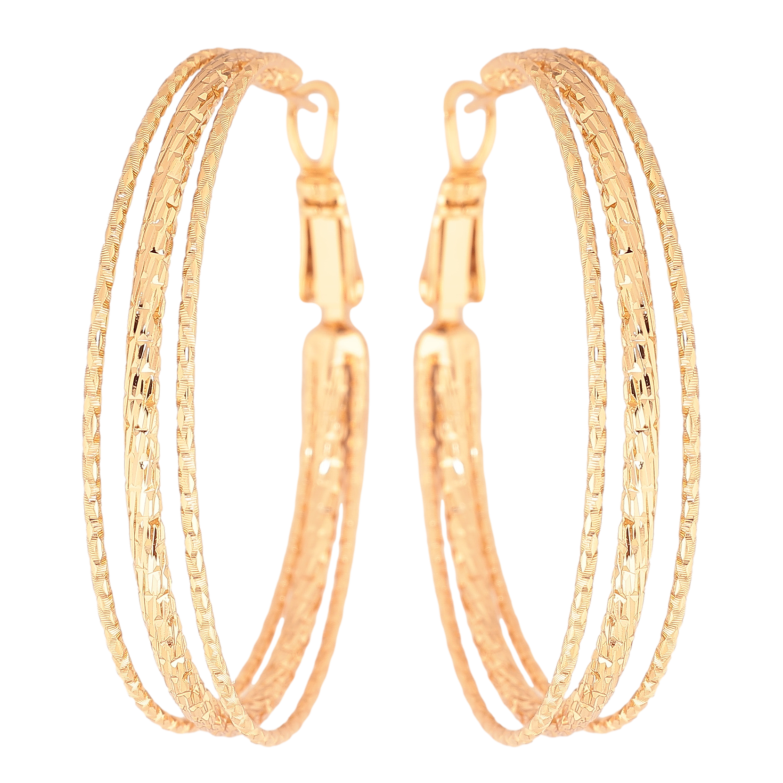 Сережки Xuping колір позолота 18K кільця (конго) декоративний візерунок ø 4см фото №1