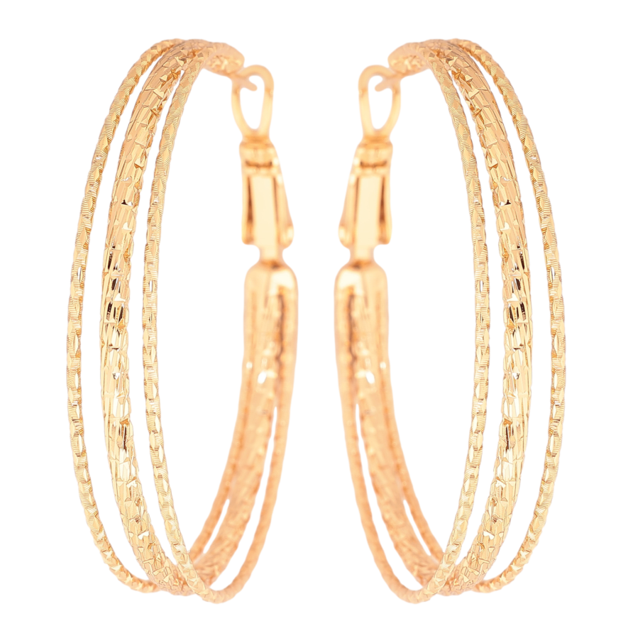 Сережки Xuping колір позолота 18K кільця (конго) декоративний візерунок ø 4см фото №1