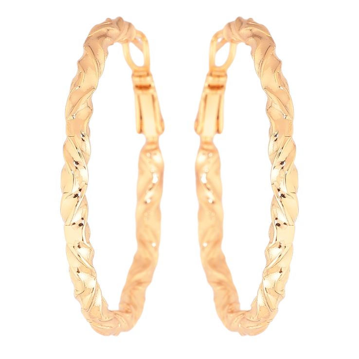 Сережки Xuping колір позолота 18K кільця (конго) декоративний візерунок ø 4см фото №4