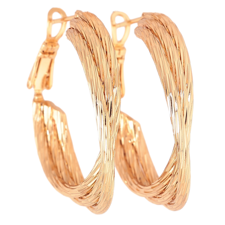 Сережки Xuping колір позолота 18K кільця (конго) декоративний візерунок ø 3см фото №1