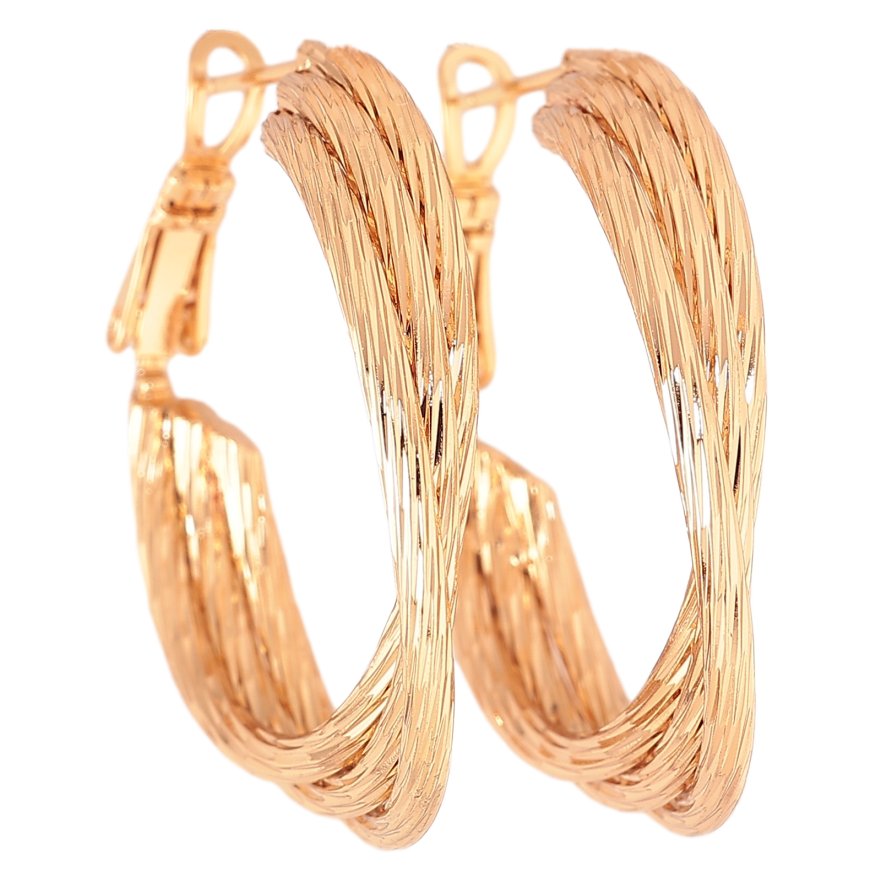 Сережки Xuping колір позолота 18K кільця (конго) декоративний візерунок ø 3см фото №1