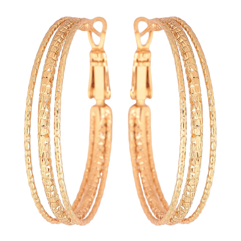 Сережки Xuping колір позолота 18K кільця (конго) декоративний візерунок ø 3.5см фото №3