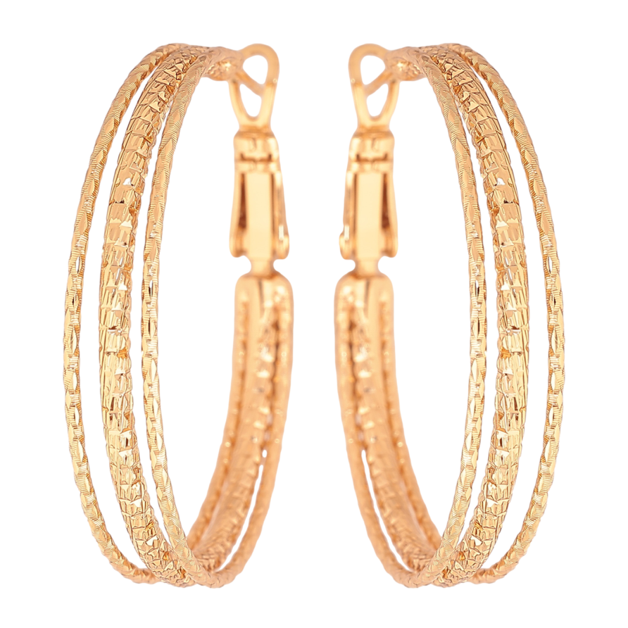 Сережки Xuping колір позолота 18K кільця (конго) декоративний візерунок ø 3.5см фото №1