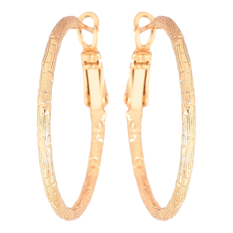 Сережки Xuping колір Позолота 18K кільця (конго) "Декоративний візерунок" ø 3см фото №1 Сережки Xuping колір Позолота 18K кільця (конго) "Декоративний візерунок" ø 3см фото №1