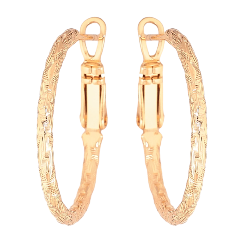 Сережки Xuping колір Позолота 18K кільця (конго) "Декоративний візерунок" ø 2.5см фото №1