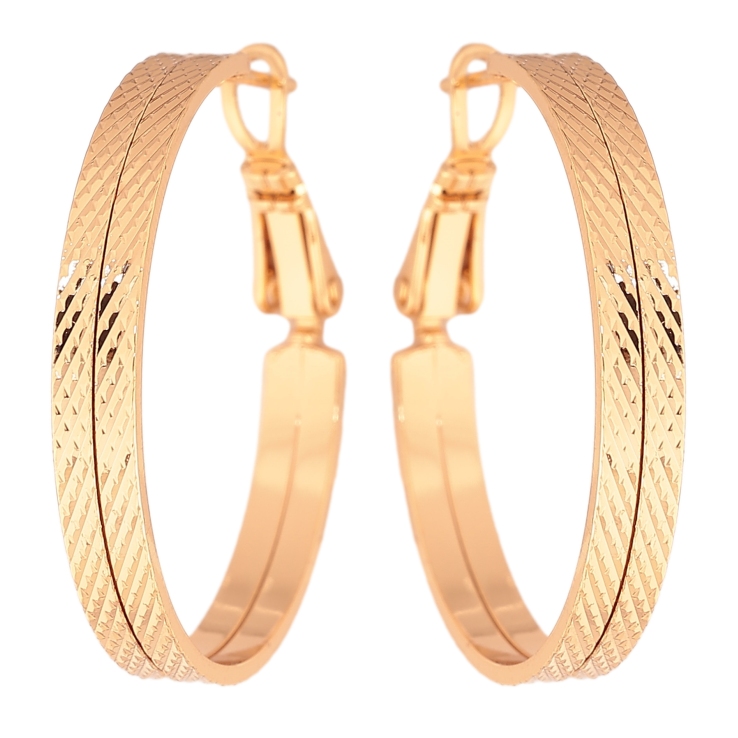 Сережки Xuping колір Позолота 18K кільця (конго) "Декоративний візерунок" ø 3см фото №5 Сережки Xuping колір Позолота 18K кільця (конго) "Декоративний візерунок" ø 3см фото №5