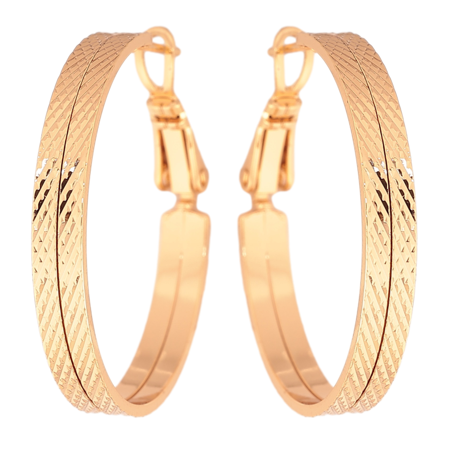 Сережки Xuping колір Позолота 18K кільця (конго) "Декоративний візерунок" ø 3см фото №1