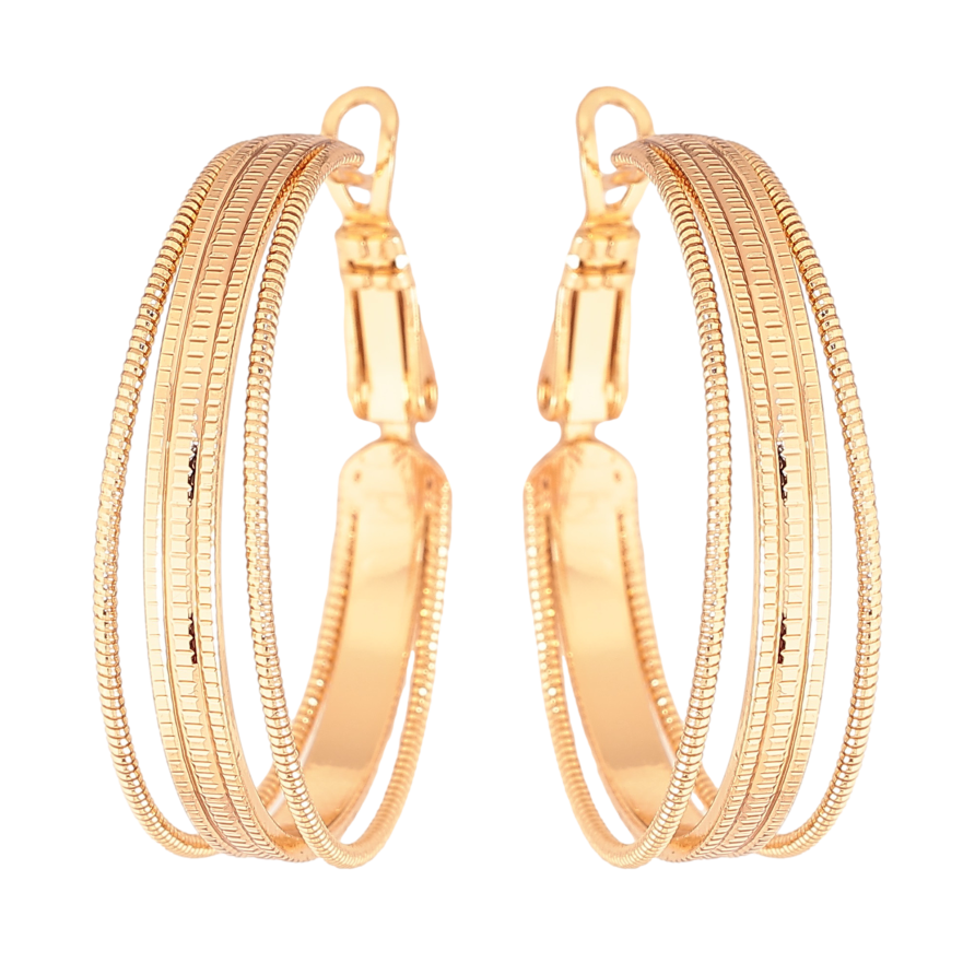 Сережки Xuping колір Позолота 18K кільця (конго) "Декоративний візерунок" ø 3см фото №1