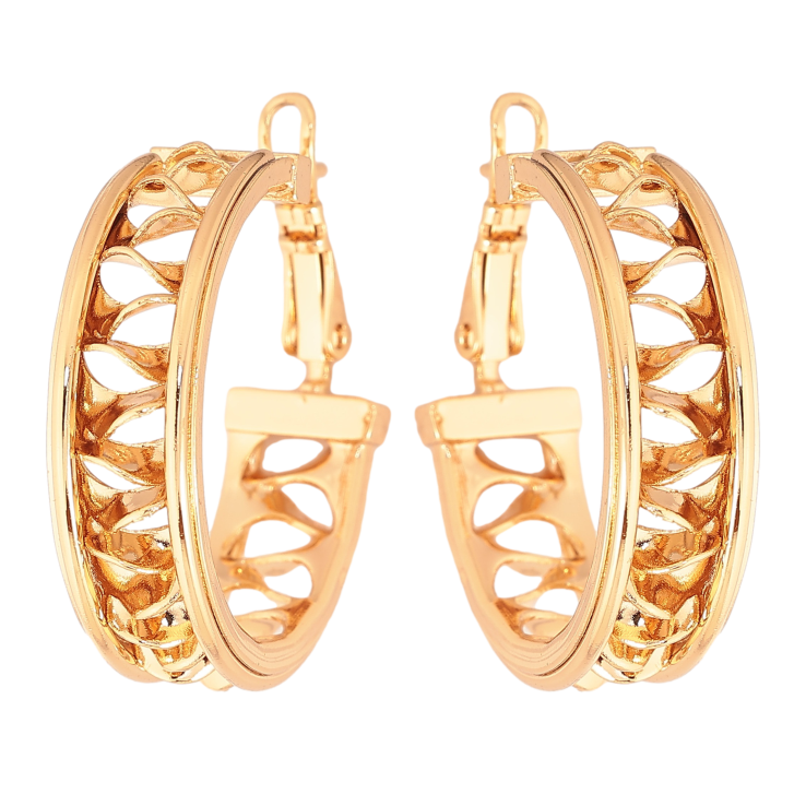 Сережки Xuping колір Позолота 18K кільця (конго) "Декоративний візерунок" ø 3см фото №3 Сережки Xuping колір Позолота 18K кільця (конго) "Декоративний візерунок" ø 3см фото №3