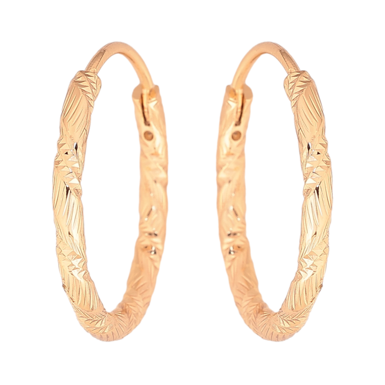 Сережки Xuping колір Позолота 18K кільця (конго) "Декоративний візерунок" ø 2см фото №1