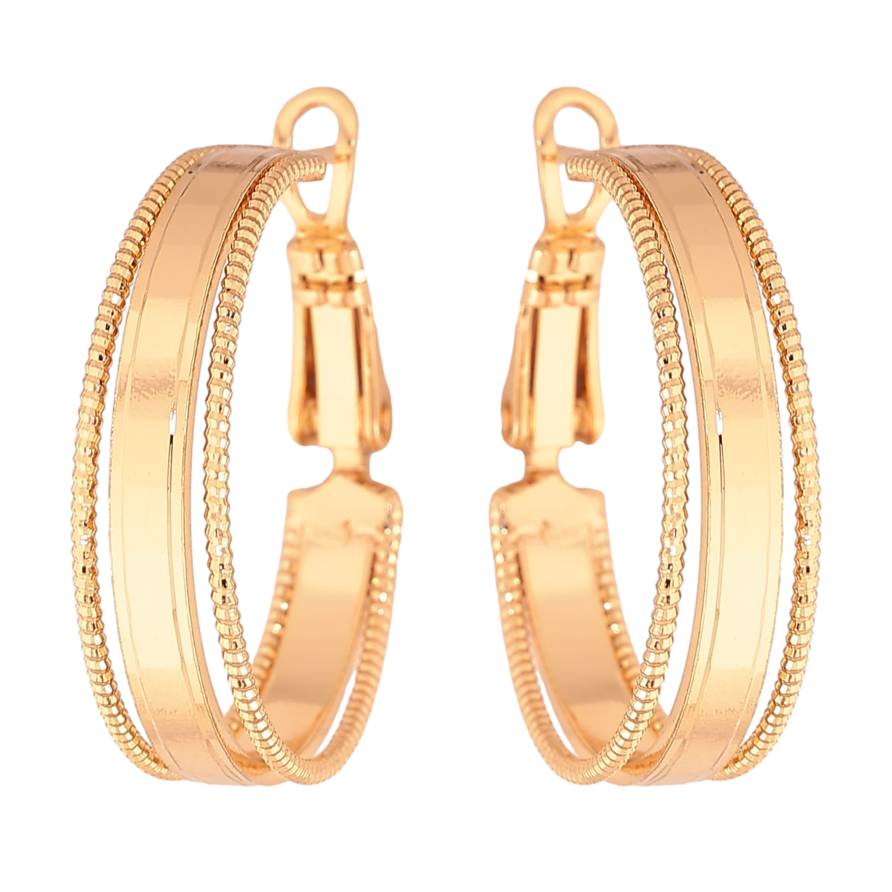 Сережки Xuping колір Позолота 18K кільця (конго) "Декоративний візерунок" ø 2.5см фото №1