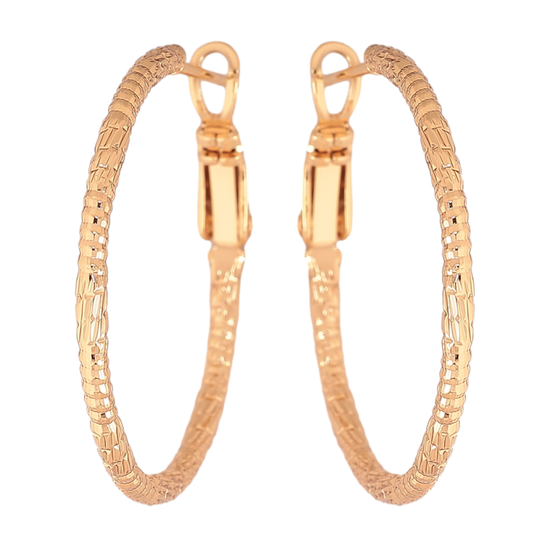 Сережки Xuping колір Позолота 18K кільця (конго) "Декоративний візерунок" ø 3см фото №1