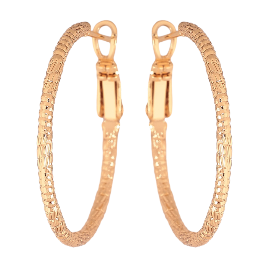 Сережки Xuping колір Позолота 18K кільця (конго) "Декоративний візерунок" ø 3см фото №1