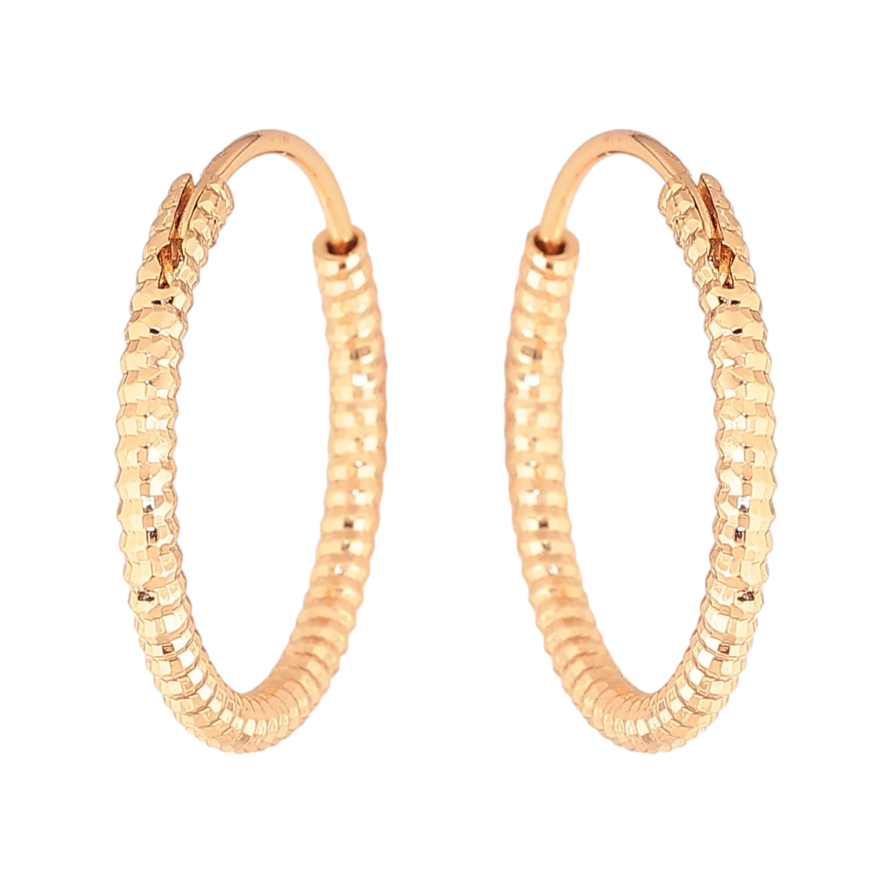 Сережки Xuping колір Позолота 18K кільця (конго) "Декоративний візерунок" ø 2см фото №1