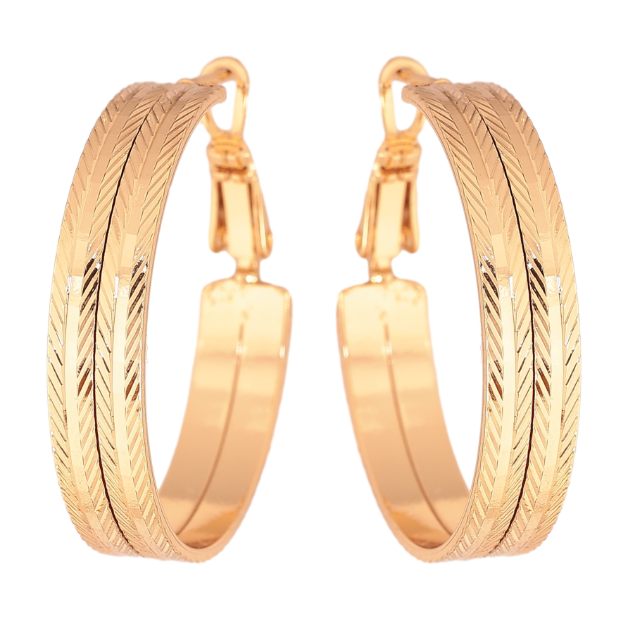 Сережки Xuping колір Позолота 18K кільця (конго) "Декоративний візерунок" ø 3см фото №1